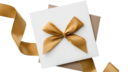 Blank Greeting Card with Ribbon: A flat lay of a blank greeting card with a ribbon, perfect for gifting, isolated on a Transparent background, PNG file.