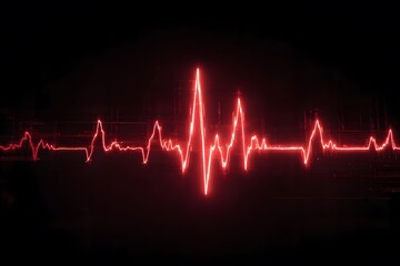 A vibrant red heartbeat waveform pulses across a dark background, symbolizing life, health, and vital signs