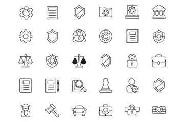 Fototapeta premium Line Art Legal Icons Set Depicting Law Business and Protection for Presentations or Graphic Design Projects