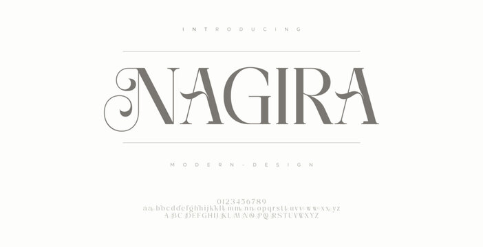 Nagira Elegant alphabet letters font logo. Typography luxury classic lettering serif fonts decorative wedding vintage retro logos, design for fashion,beauty shop and brand . vector illustration
