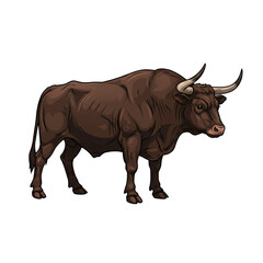 Obraz premium Majestic brown bull stands powerfully, showcasing strength and natural beauty with impressive horns