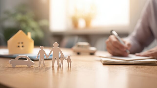 The family figures representing insurance and financial planning at a desk.