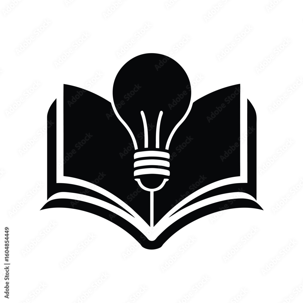 Poster silhouette an open book with a lightbulb emerging from its pages idea knowledge