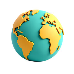 Fototapeta premium 3d A stylized globe featuring gold and teal color isolated on transparent background
