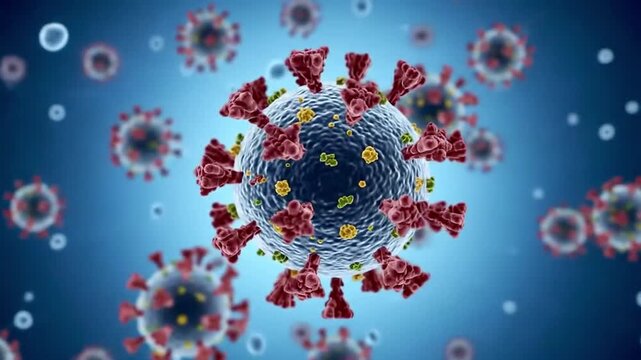 3D medical animation of influenza virions in respiratory droplets