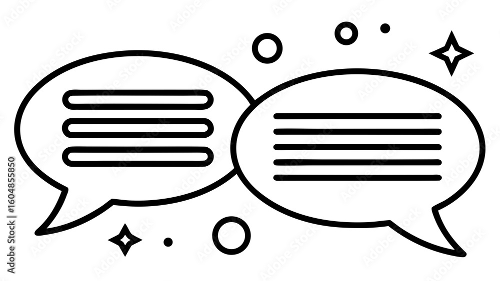 Fototapete two overlapping speech bubbles with horizontal lines and decorative stars and circles design element