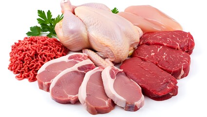 Assorted raw meats and chicken beef pork