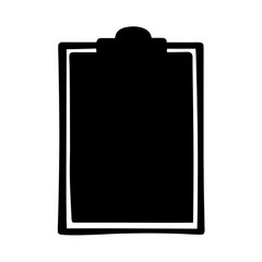 Clipboard Silhouette Icon for Office and Task Use, Black silhouette of a clipboard with a top clip, symbolizing organization, note-taking, office work, or task management visuals.
