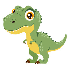Flat vector children's illustration on white background. Cute terranosaurus, green dinosaur. . Vector illustration