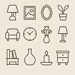 Furniture icons set for home and office interior design in vector style