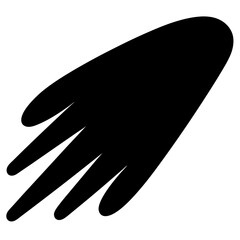 Abstract black blob form resembling a hand or comet on white background