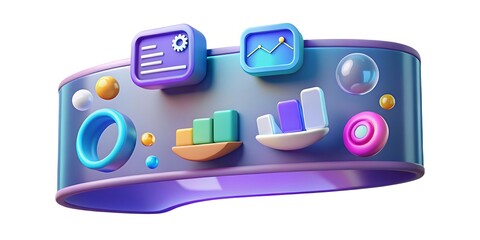 Futuristic digital interface with icons and graphs isolated on white background