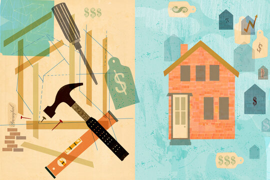 House building and dollars collage