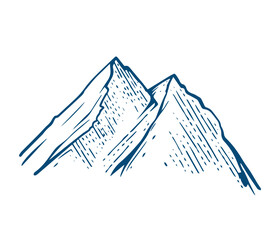 Vector Mountains on a white background. Hand drawn Mountains outline vector illustration