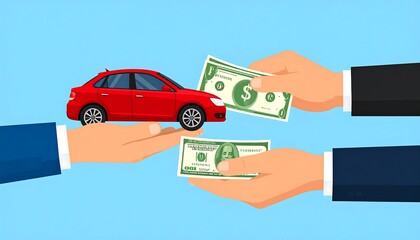 Hands exchanging money for a car