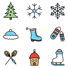 Winter Icon Set, Snow, Holiday, Weather & Christmas Line Icons in Minimal Style