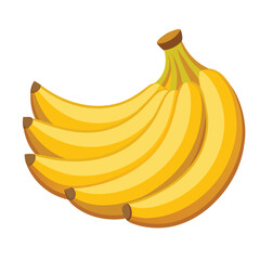 A visually appealing cluster of four perfectly ripe yellow bananas presented in a clean isolated on white background composition