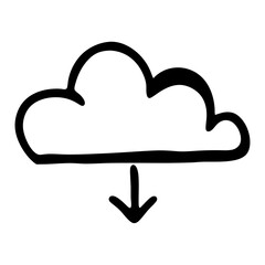 Simple handdrawn cloud with a downward arrow, indicating download process