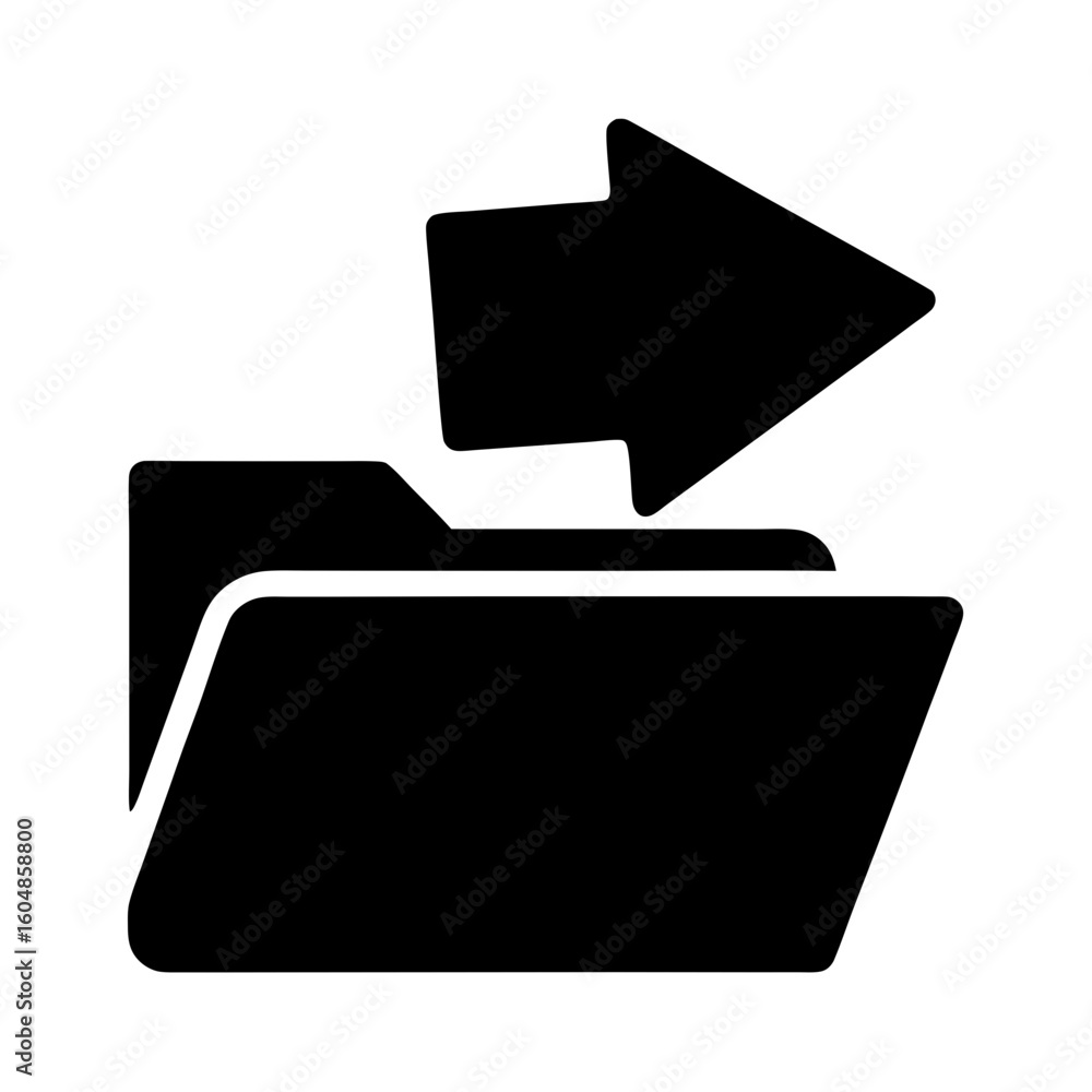 Poster black silhouette of a folder with an arrow pointing inside to represent import