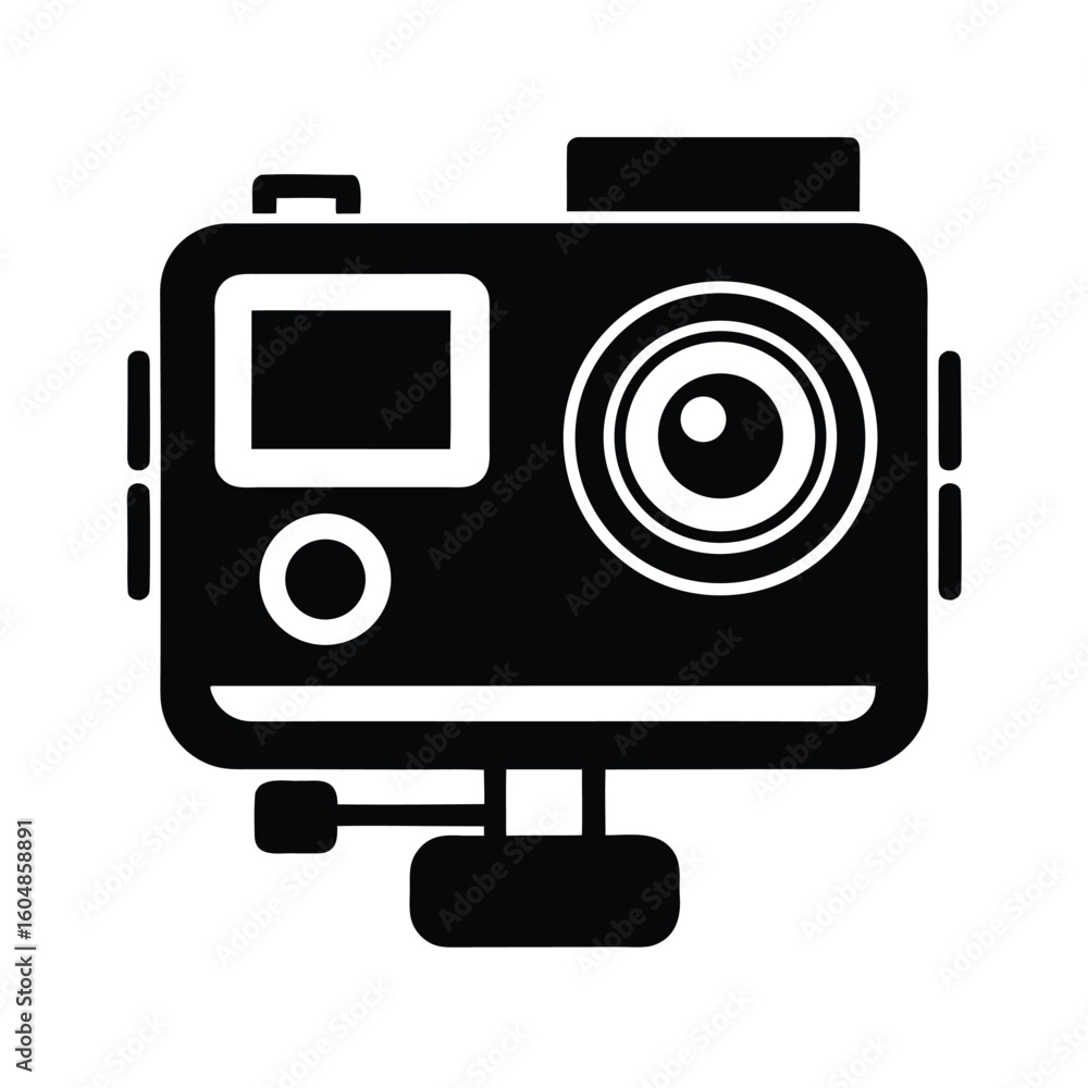 Poster silhouette of an action camera a modern device for capturing dynamic moments isolated on white backg