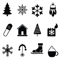 Winter Icon Set, Snow, Holiday, Weather & Christmas Line Icons in Minimal Style