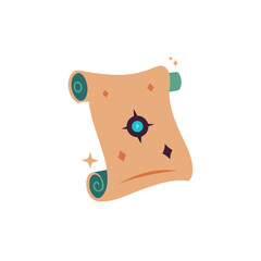 old spell scroll partially unrolled with arcane sy