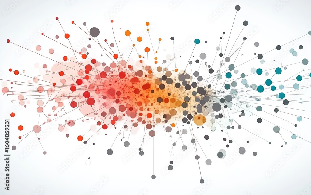 Poster vibrant interconnected dots and lines abstract vector on white, symbolizing global data flow for dig