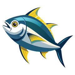 Detailed illustration of a sleek amberjack fish with clean lines presented as a graphic silhouette isolated on white background