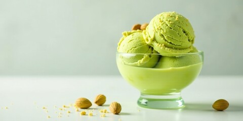 Refreshing Green Ice Cream Dessert in a Glass Bowl with Toasted Nuts