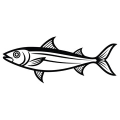 Simple anchovy fish outline illustration a single marine creature depicted with clean lines presented isolated on white background