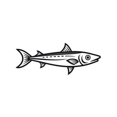 Simple outline illustration of an anchovy fish with clean lines presented isolated on white background