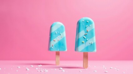 Two Delightful Blue Swirled Ice Pops on a Pink Background with Sprinkles