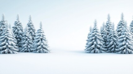 Fototapeta premium Seasonal Snow covered evergreen trees standing tall in a peaceful winter scene.