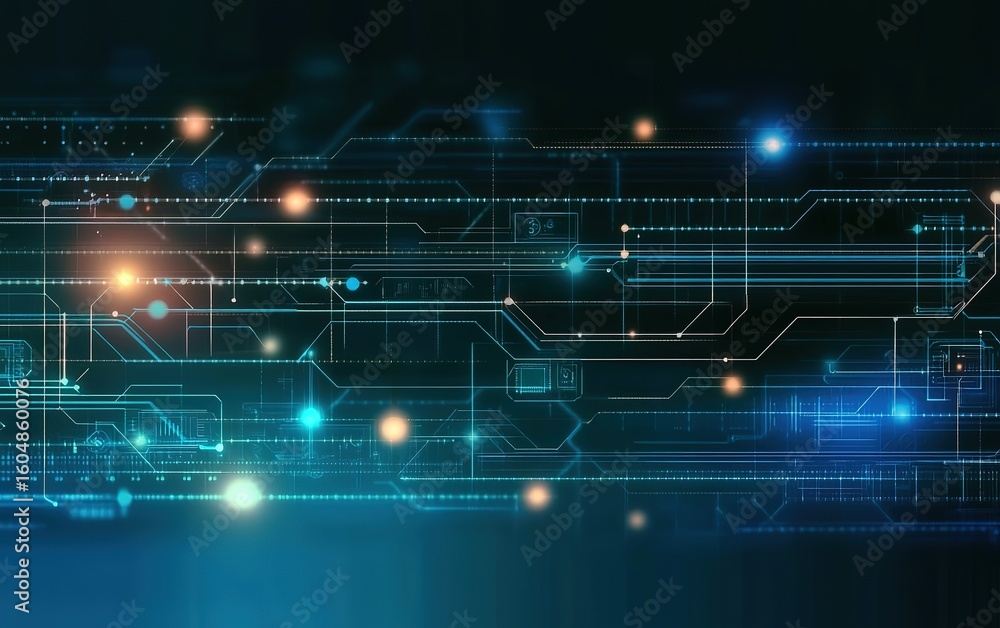 Aufkleber abstract blue digital technology background with soft blur, futuristic cyber network connection vect