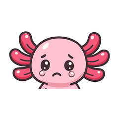 Axolotl Cartoon Cute Pink Salamander Mascot Crying Illustrations
