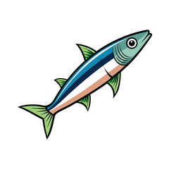 A detailed illustration of a single anchovy fish rendered as a vector graphic isolated on white background