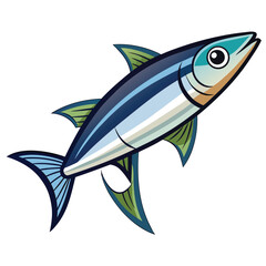 A detailed illustration of a single anchovy fish with realistic scales and fins presented isolated on white background