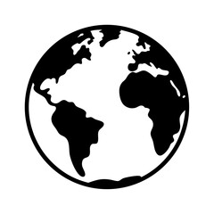 Stylized monochromatic image of the Earth depicting continents and global representation