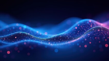 Abstract digital wave pattern with glowing particles.