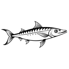 Stylized barracuda fish outline graphic with a bold silhouette for marine life and seafood designs isolated on white background