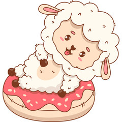 Cute Summer Sheep on Inflatable Donut