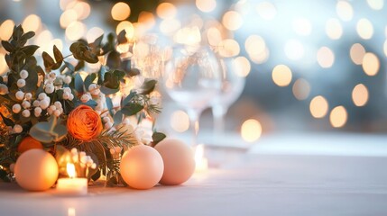 Ornamental Artistic floral arrangement displayed on a festive dining table.