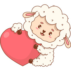 Cute Sheep with Heart. Happy Holiday Valentine Animal
