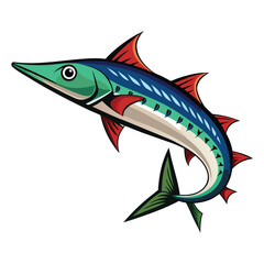 Stylized barracuda fish silhouette vector graphic with vibrant color accents isolated on white background