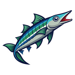 Stylized barracuda fish silhouette with detailed fins and tail isolated on a clean white background for design projects isolated on white background