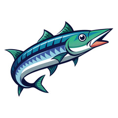 Detailed illustration of a barracuda fish a sleek predatory marine animal rendered in a clean vector style isolated on white background