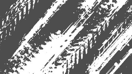 Black tire track vector texture with grunge background effect. Tire tread marks in black grunge style on white vector background. 