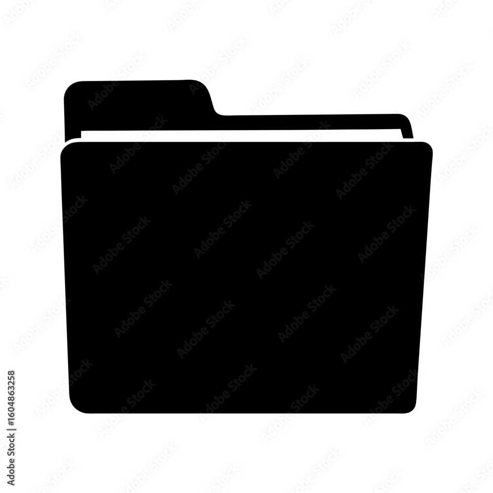 Poster silhouette of file folder icon for documents, black silhouette of a standard file folder, commonly u