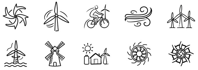 Wind Power Doodle Icons Set
