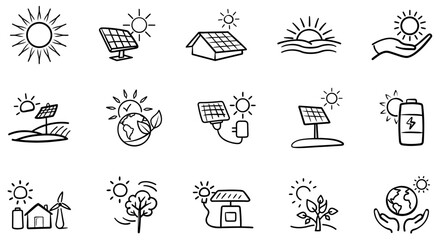 Solar Power Doodle Icons Set